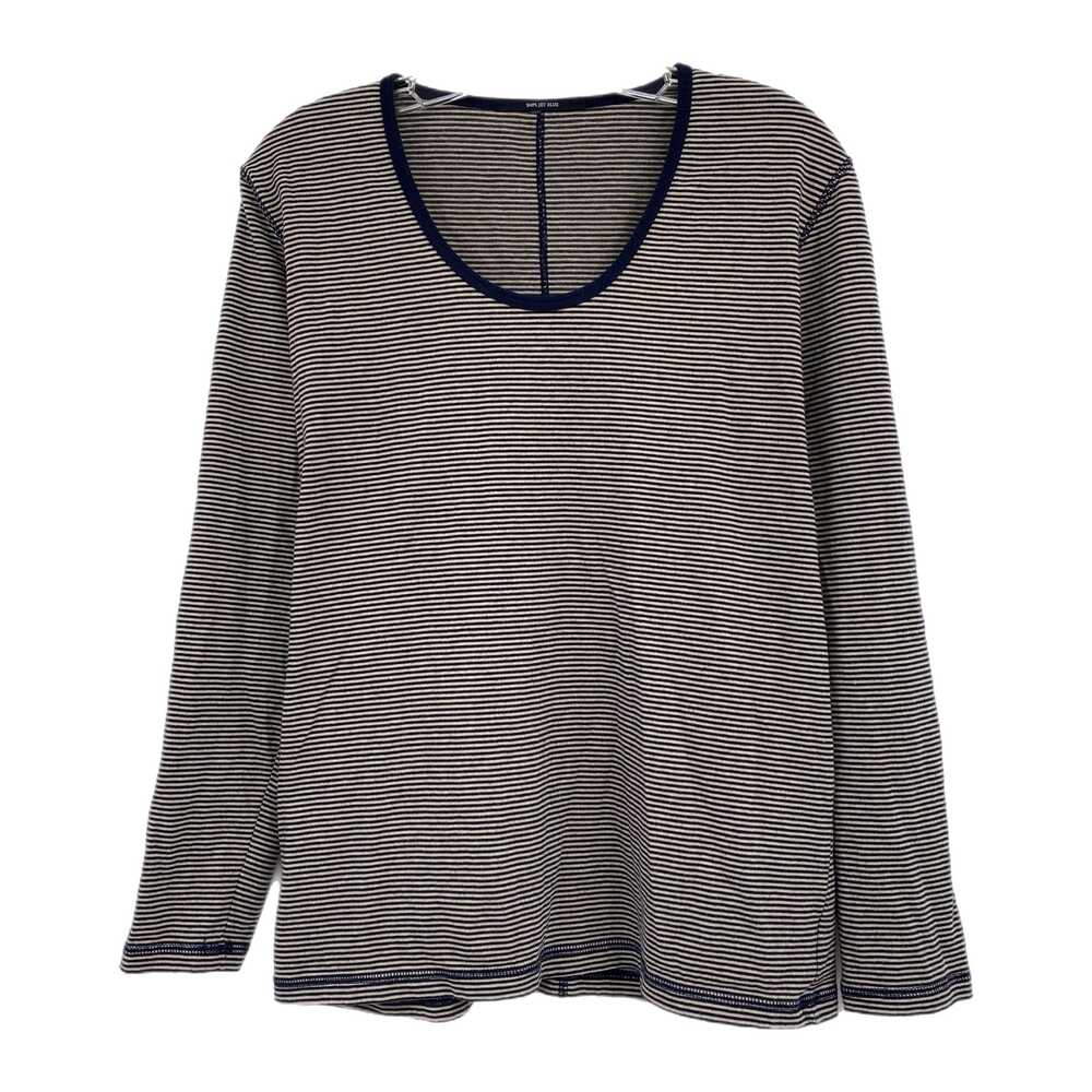 Ships Jet Blue Navy Blue & Beige Striped Long Sleeve Tee Size L